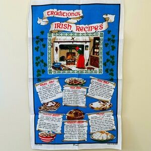 Vintage Retro Mid Century Irish Recipes Colorful Linen Tea Hand Dish Towel